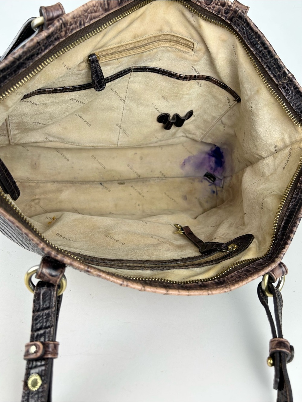 Brahmin Medium Asher Tote Toasted Barley Melbourne Brown Tan Leather Bag Purse - Picture 12 of 16